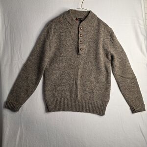 Men's M Vintage Heathered Brown Button-Up Crewneck Wool Blend Sweater